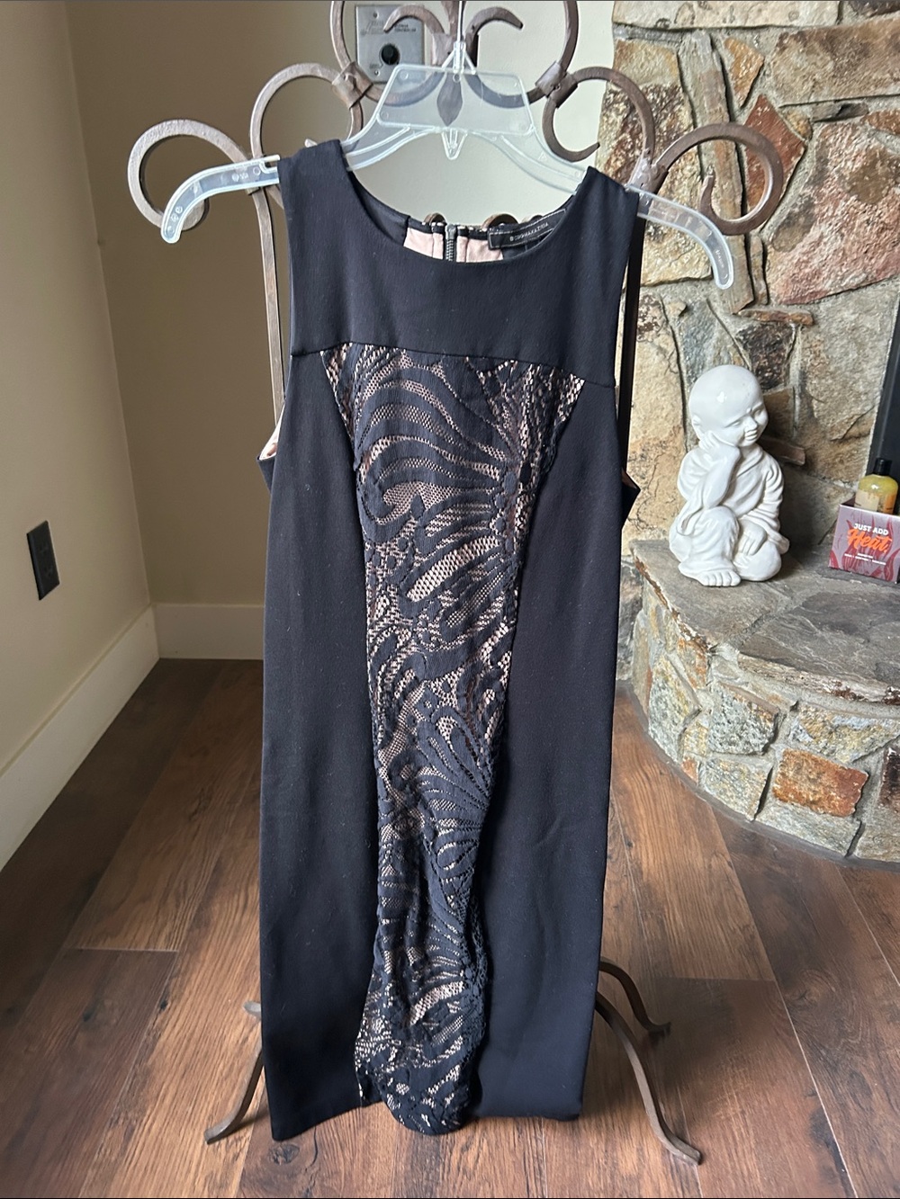 BCBG: Black Lace-Panel Sleeveless Dress
